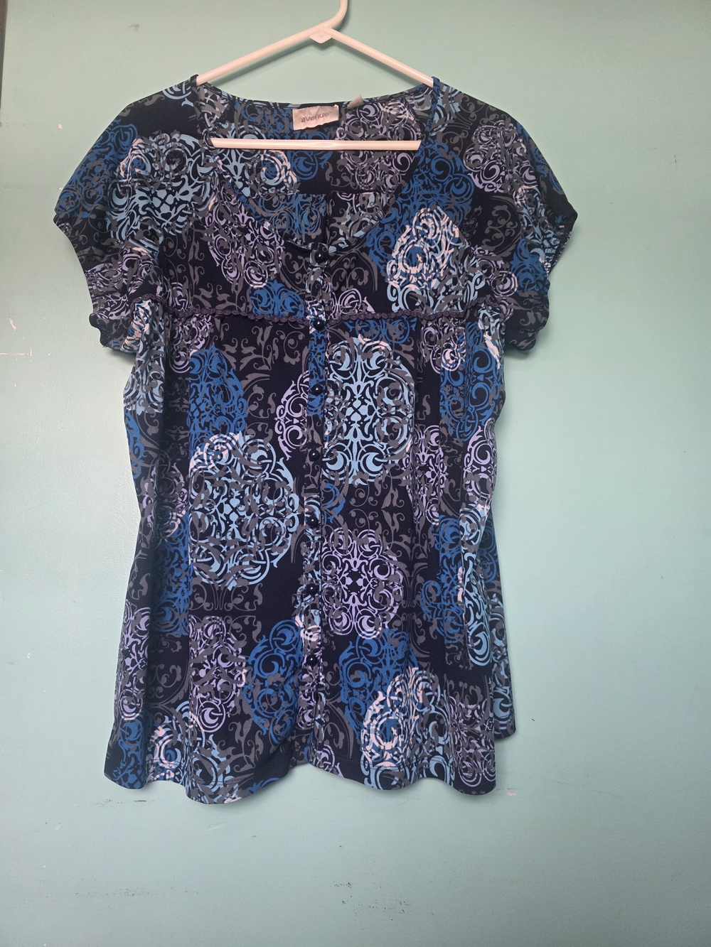 Avenue Short-Sleeve Tunic Top - Navy, Blue & Lavender